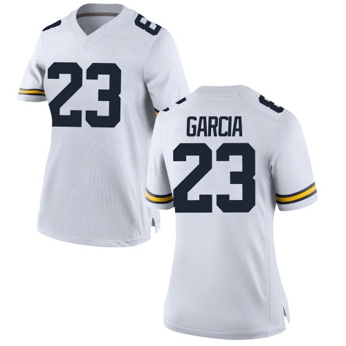 Gaige Garcia Michigan Wolverines Women's NCAA #23 White Game Brand Jordan College Stitched Football Jersey RPJ6654AR